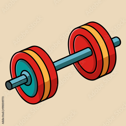 Vibrant cartoon barbell illustration featuring colorful weights for strength training