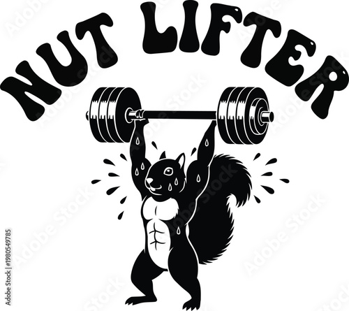 Squirrel lifting weights with nut lifter text weightlifting