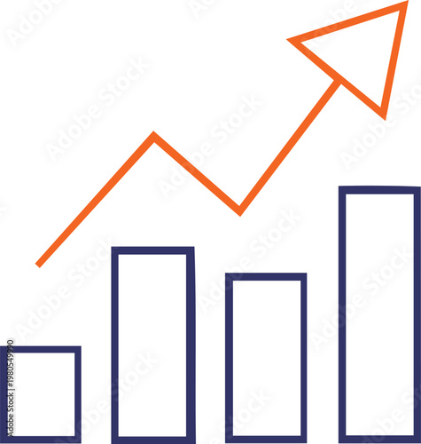 Orange line graph and blue bar chart showing financial improvement and upward trend for corporations.