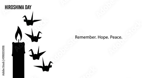 Hiroshima Day Commemoration with Candle and Origami Cranes.