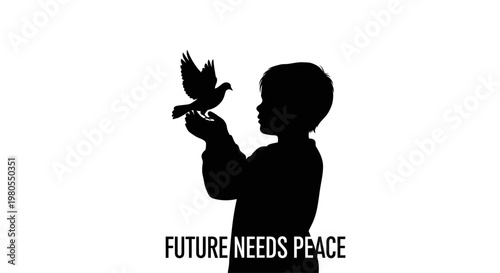 Silhouette of a young child holding a dove of peace.