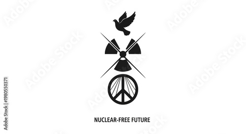 Nuclear free future conceptual symbol with dove and peace sign.