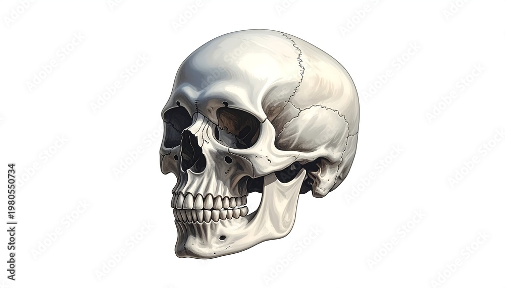 Obraz premium A white human skull on a plain white background