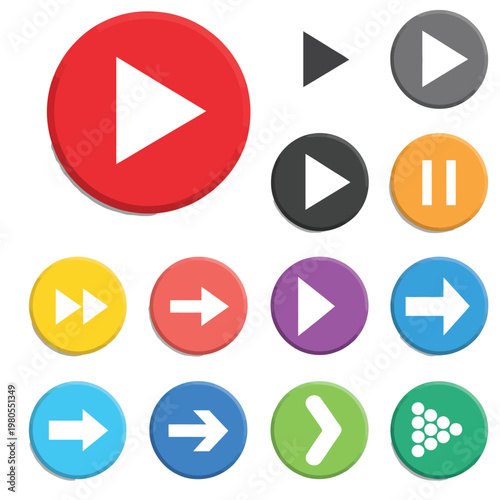 Free Download Set of colorful circular media player control buttons and arrow icons for web design interface - GFXLoad