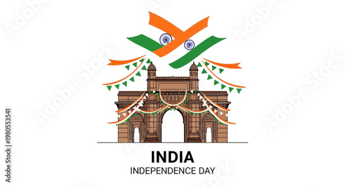 Gateway of India illustration for Indian Independence Day celebration.