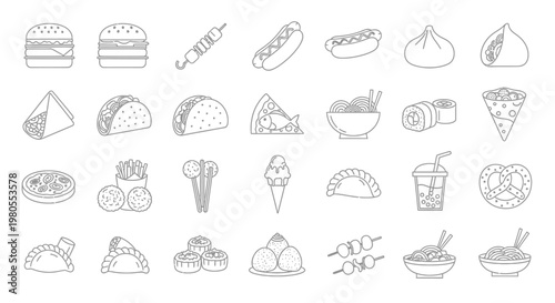 Various types of food icons.