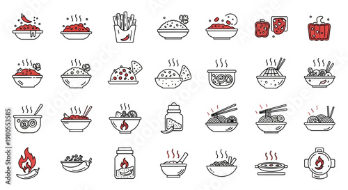 Variety of Asian Food Icons.