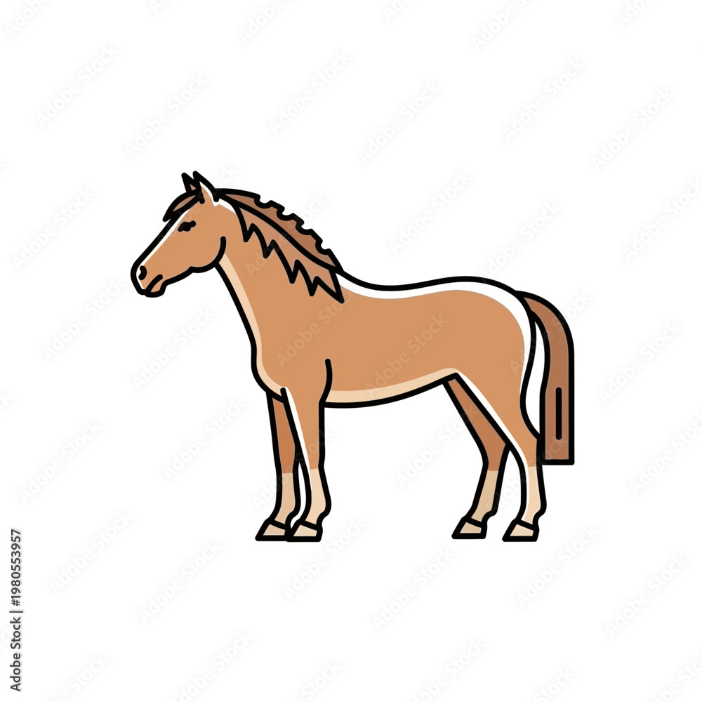 Obraz premium Stylized Brown Horse Standing Side View Simple Flat Design