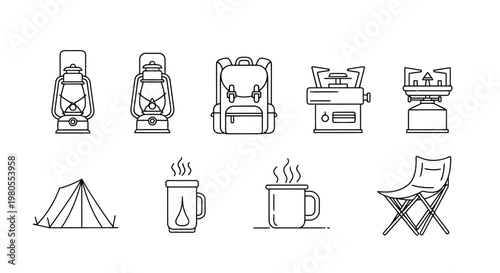 Collection of outline icons for data storage, cloud computing, server management, capacity, and secure information handling in digital technology concepts