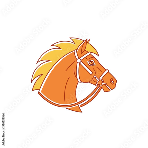 Stylized Horse Head With Mane and Bridle Side View