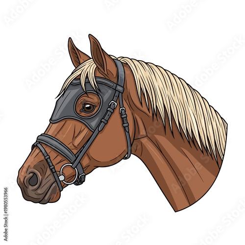 Brown Horse Head With Bridle and Blinkers