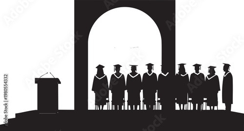 Graduation ceremony with graduates standing under an archway graduation graduates ceremony