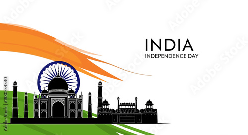 Silhouette of Taj Mahal and Red Fort for India Independence Day.