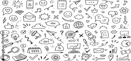 Hand drawn doodle collection a whimsical array of icons and sketchy elements