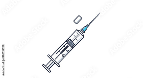 Medical syringe with a sharp needle and its cap is isolated on a plain white background, symbolizing healthcare and medicine.