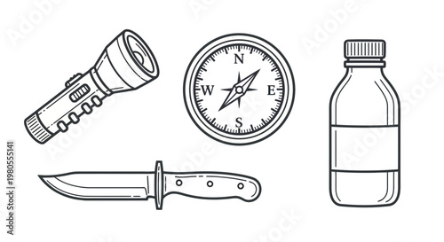 Collection of outline icons for data storage, cloud computing, server management, capacity, and secure information handling in digital technology concepts