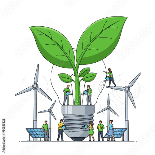 People Nurturing Green Sprout in Lightbulb