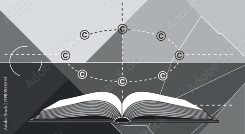 Visual representation of intellectual property and copyright protection in a conceptual digital landscape, symbolizing knowledge ownership and content security