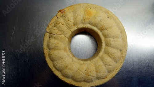 Plain Bundt Ring bread On Stainless Steel Surface Homemade stuffed For Breakfast Or Snack