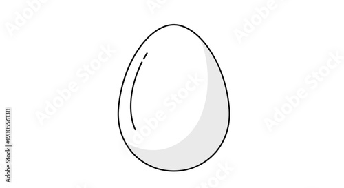 Simple illustration of a single white chicken egg with light grey shading and a black outline isolated on a clean white background.