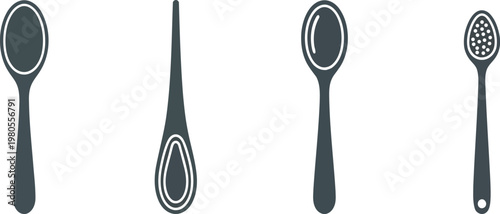Wooden Spoon Set Icons Collection Kitchen Utensils Flat Vector