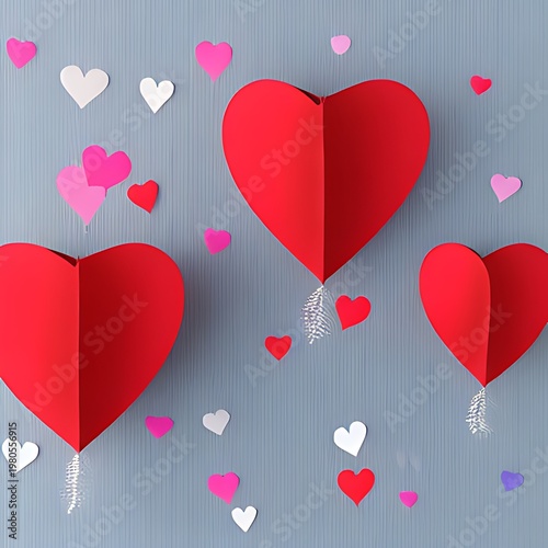 Red Paper Hearts Hanging Decoration