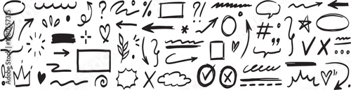 Abstract black and white scribble collection diverse lines shapes and textures