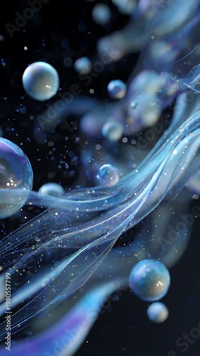 Abstract Floating Blue Glass Spheres