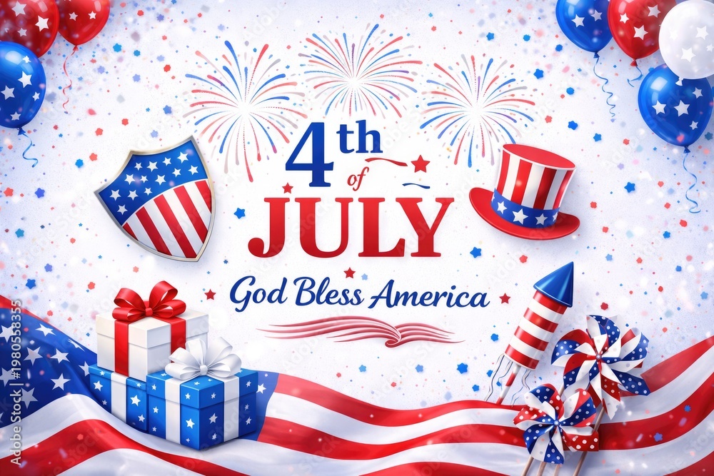 Obraz premium 4th of July Patriotic Celebration Background USA Independence Day Party Elements
