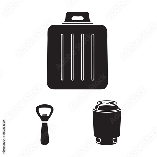 Picnic cooling icons with cooler box and can sleeve set