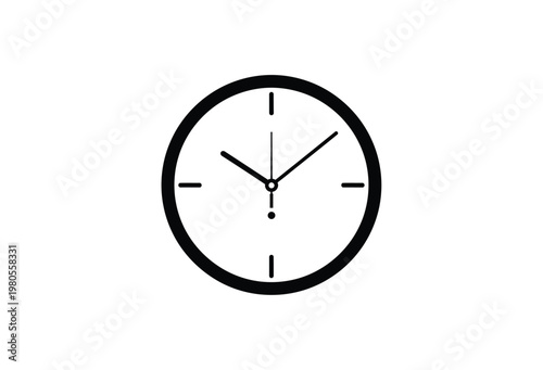 A simple black clock face displays approximately ten past ten silhouette