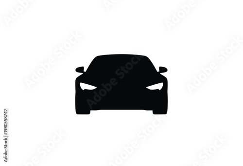 A striking front view of a modern sports car rendered as a dark silhouette