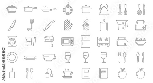 Kitchen Utensils and Dining Icons.