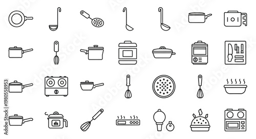 Kitchen Utensils and Cooking Tools Icons.