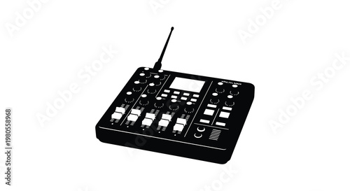 Black music production device with antenna detailed control panel silhouette