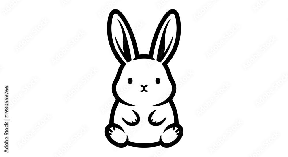 Fototapeta premium Cute Sitting Rabbit Vector Illustration, Black and White Minimalist Bunny Icon for Logo or Design