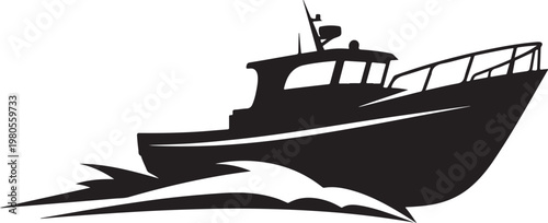 Black boat icon, vector boat silhouette, nautical graphic, watercraft emblem