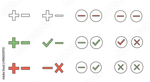 Plus Minus Check Cross Symbols.