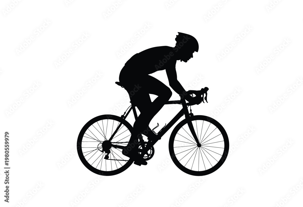 Obraz premium A cyclist intensely rides a road bike captured in a striking black silhouette