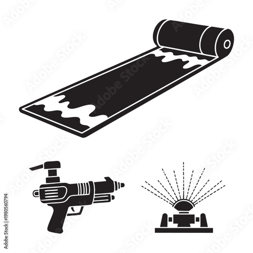 Backyard water fun icons with slip slide and squirt gun