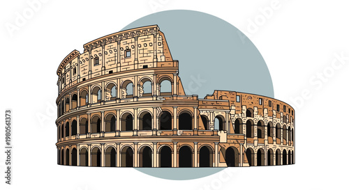 Vector illustration of the Colosseum in Rome, famous ancient Roman amphitheatre and historical landmark in Italy