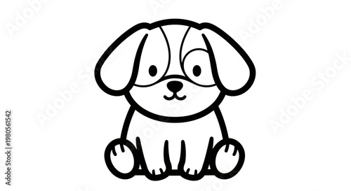 Cute Cartoon Puppy Dog Vector Illustration Isolated on White Background for Coloring Page