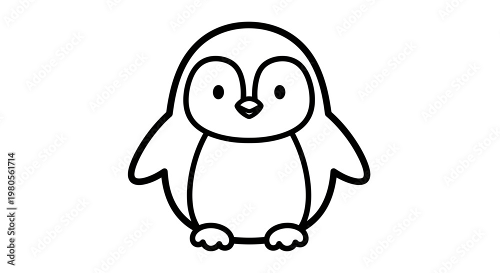 Fototapeta premium Cute Baby Penguin Line Art Illustration, Minimalist Cartoon Bird Vector for Kids Coloring Book and Craft Design