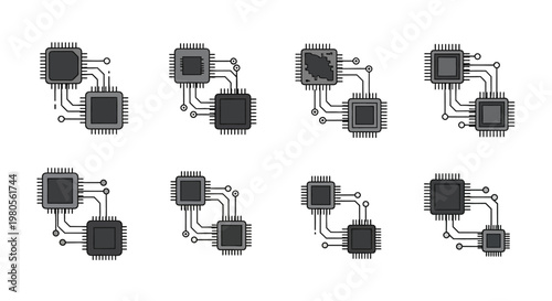 Microchip circuit board components connected.