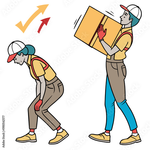 Man lifting box with correct posture showing proper technique for lifting heavy objects and avoiding injury.