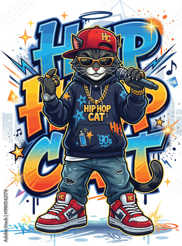 A hip hop cat in sunglasses.