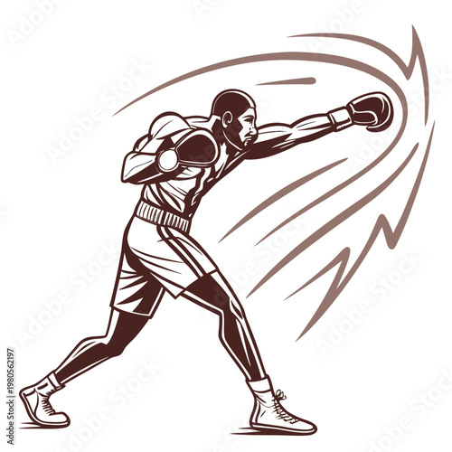 Boxer performing punch with motion blur effect, intense focus and athletic build, aggressive fighting stance.