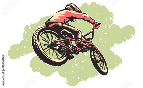 Extreme freestyle bike jump. Urban cycling club graphic print. Dirt jumping adventure artwork for t-shirt, poster, sticker and lifestyle design.