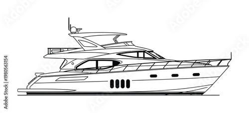 Streamlined vector of a sleek and modern luxury motor yacht with a spacious deck and elegant design