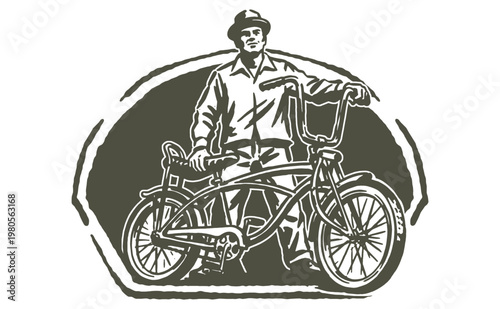 Vintage cyclist club graphic artwork. Retro cruiser bike rider illustration. Classic bicycle culture for t-shirt print, poster, and sticker design.
